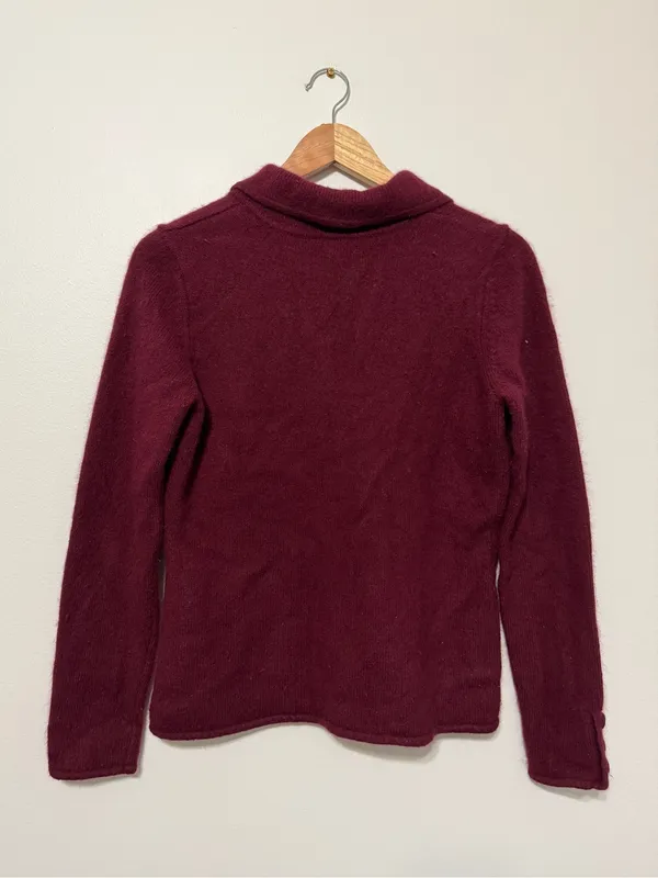 Ann Taylor Cashmere Cardigan Size Medium Maroon Burgundy Sweater Luxury - Image 5