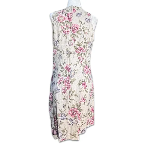 All That Jazz Floral Linen Blend Sleeveless Tan Dress Cottagecore 90s Medium New - Image 5