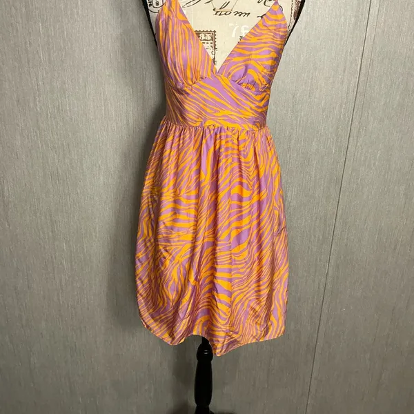 Milly Silk Orange and Purple Mini Dress Size 4 - Image 2