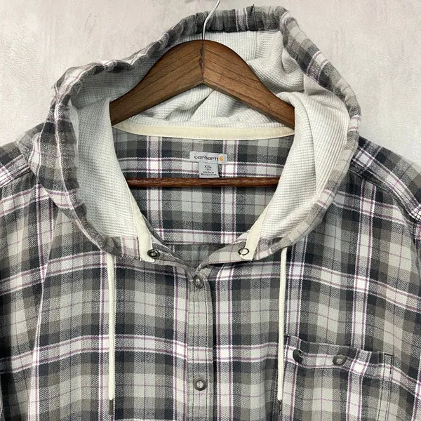 Carhartt Campton Womens Flannel Hooded Shirt XXL Plaid Snap Front Cabin Outdoor - Image 3