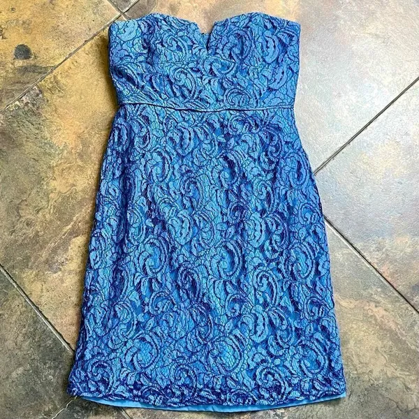 J. Crew Blue Lace Strapless Sweetheart Mini Dress 6 - Image 5