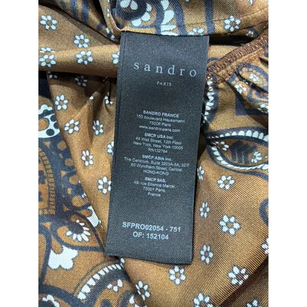 NWT Sandro Aurelie Paisley Silk Shirt Dress Brown Bandana Print Ruffle 40 L - Image 8