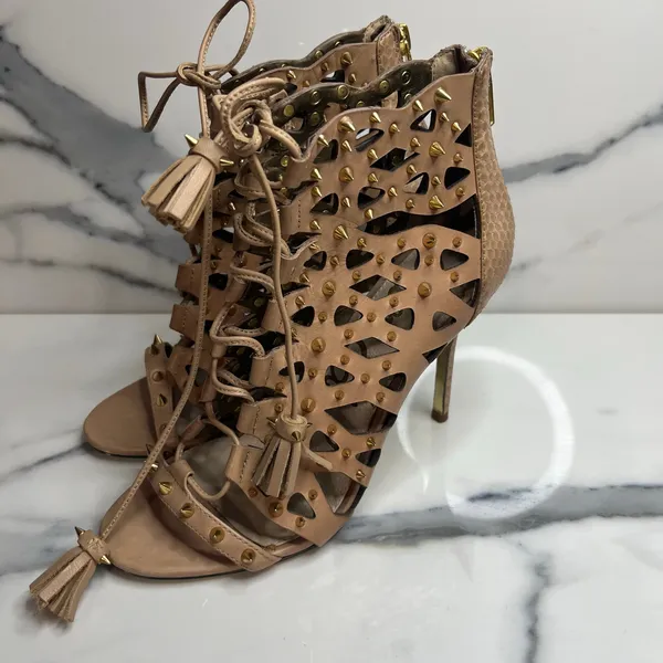 Sam Edelman Women's Tan Leather Spikes Open Toe Allison Bootie Heels Sz 6.5 - Image 3