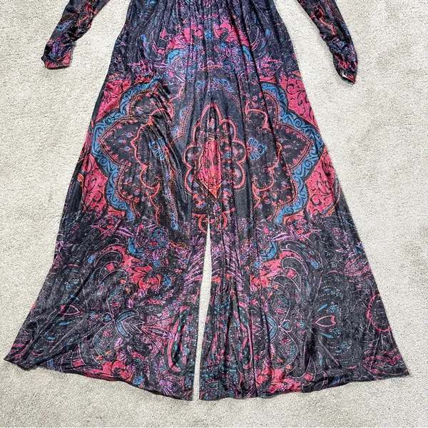 Free People Women’s Giselle Velvet Jumpsuit V-Neck Wide Leg Fairy Dark Combo L - Image 7