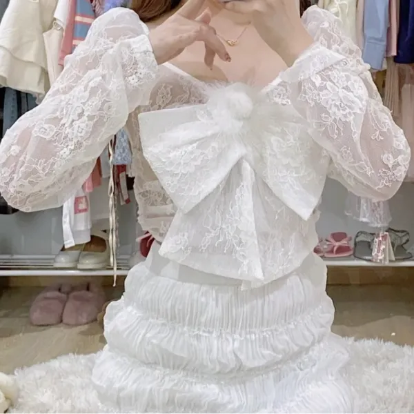 The Moon Japanese Kawaii Lolita Sailor Moon Himekaji White Lace Princess Blouse Shirt - Image 2
