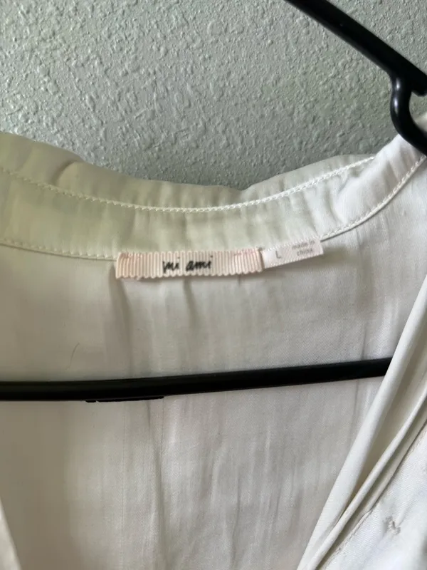 Francesca's Cream Satin Button Down Collared Blouse - Image 3