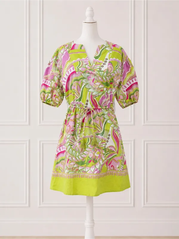 NWT Chloe+Rene Paisley Print Puff Sleeve Mini Dress Size Small Retro Mod Preppy - Image 2