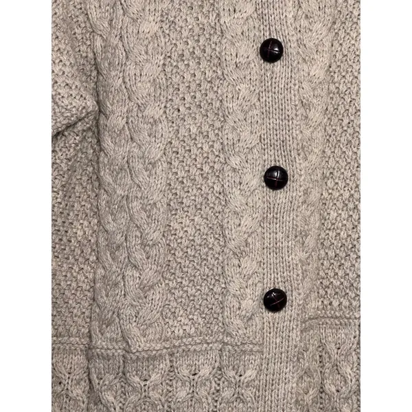 Peregrine Tan Cable Knit Button Front Collared Cardigan 100% Wool Chunky Warm‎ L Brown Size L - Image 5