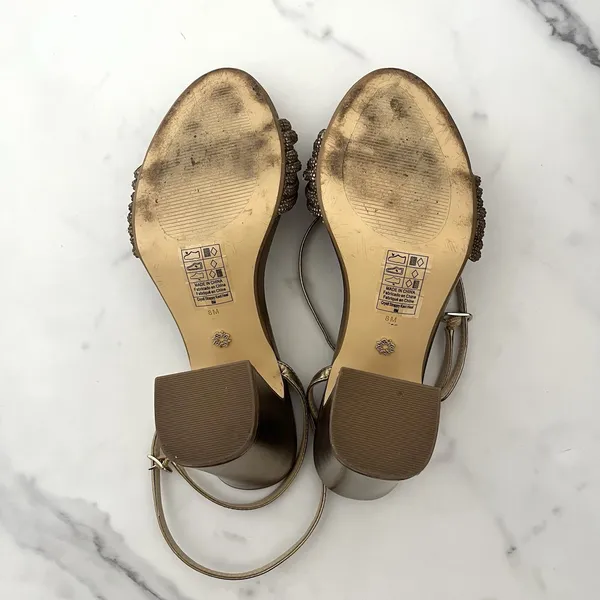 WHBM Crystal Embellished Strappy Heels Bronze Metallic Size 8 - Image 10