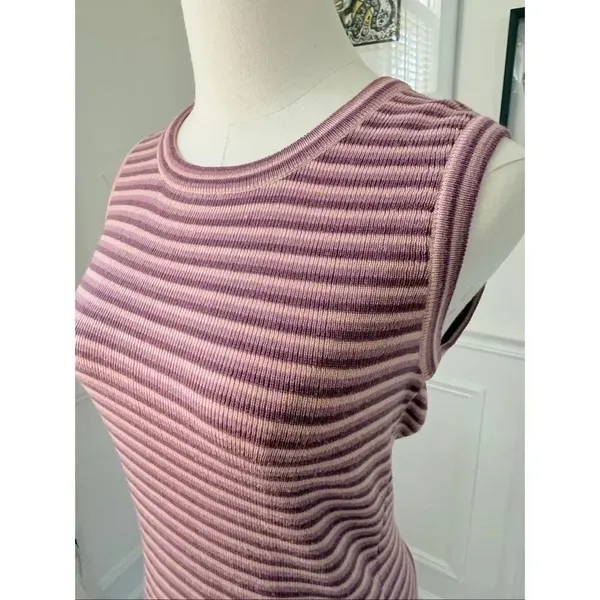 Vintage 70s Crazy Horse Pink Mauve Purple Stripe Knit Sweater Vest Tank Top S M - Image 4