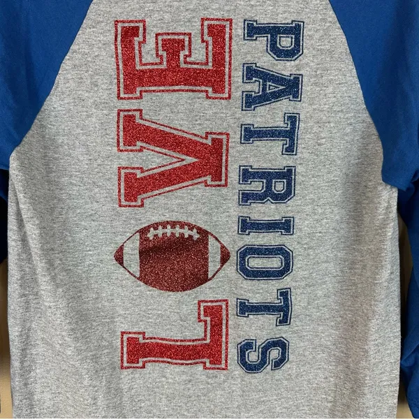 Augusta Sportswear Love Patriots Football Blue Gray Women’s 3/4 Sleeve Top T-shirt Small Blokecore - Image 2
