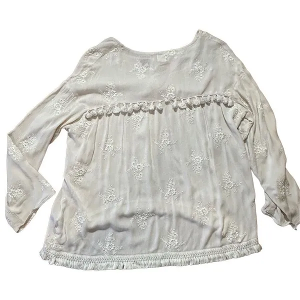 Surf Gypsy‎ Floral Embroidery Blush Fringe Crop Blouse Sz Small - Image 2