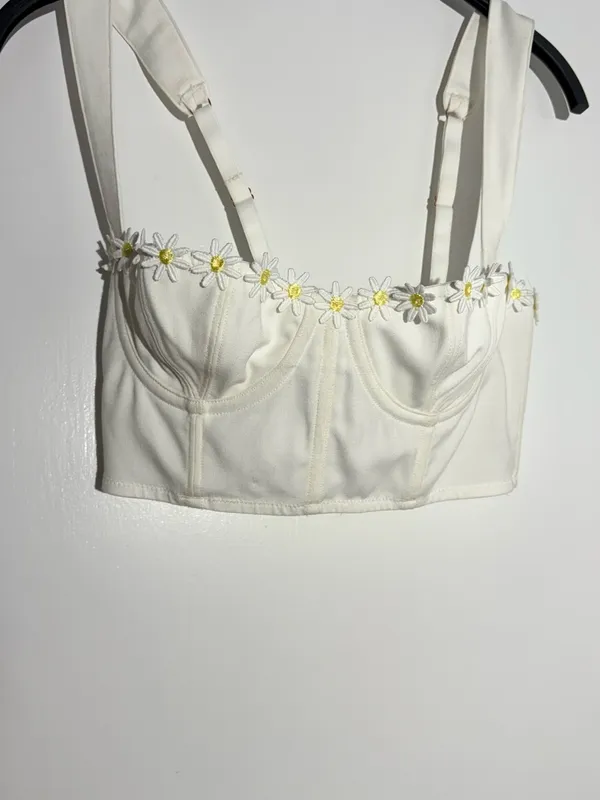 Urban Outfitters White Daisy-Trim Longline Bralette - Image 6