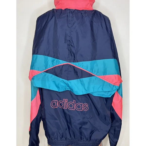 Vintage Adidas Windbreaker Jacket Navy Pink Teal Colorblock Trefoil Large - Image 5