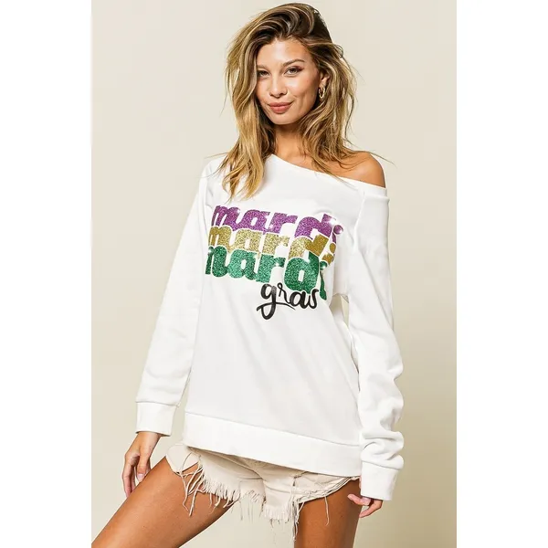BiBi Mardi Gras Glitter Lettering Sweatshirt - Image 8
