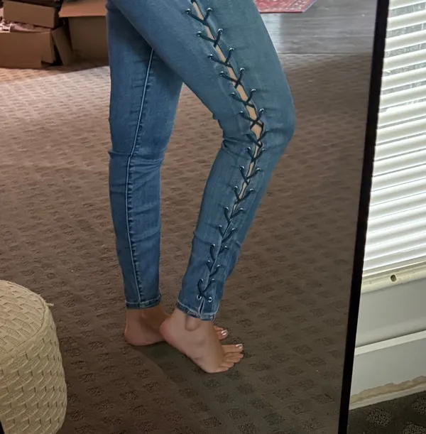 PacSun Dark Blue Skinny Jeans with Side Lace-Up Detail - Image 2