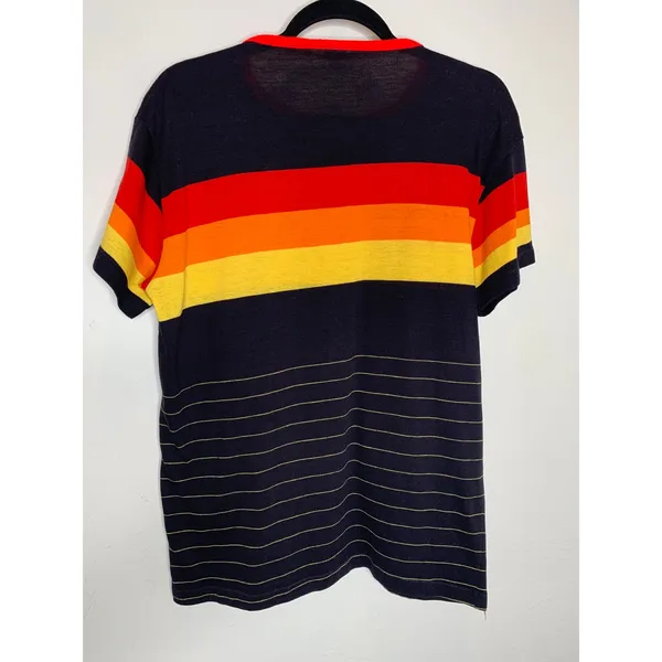 Vintage Rainbow Stripe T shirt Red Orange Yellow Black 70s Sz XL - Image 6