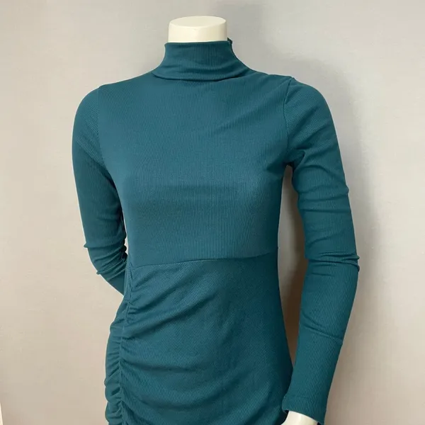 Mast & Harbour Dress Bodycon Ruched Midi Teal Green‎ Size Small Women Side Slit - Image 6