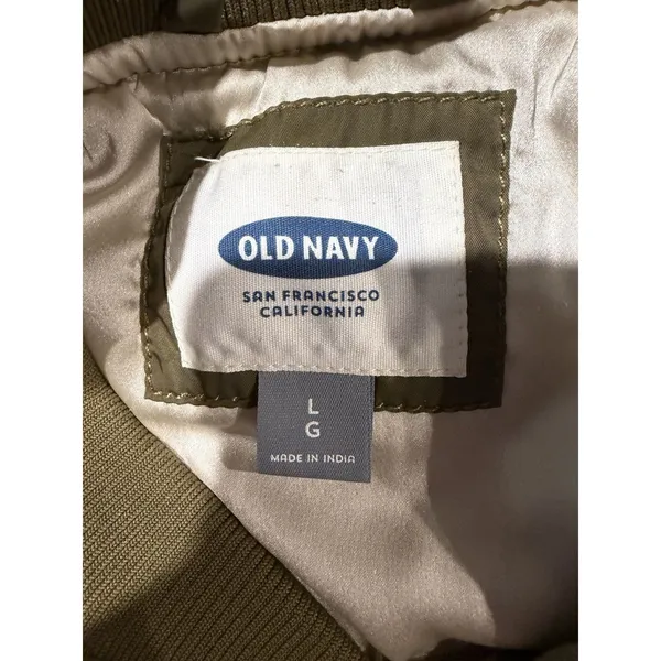 Old Navy Olive Green Zip Up Bomber Jacket Size Large - Image 5