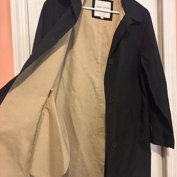 Larry Levine SPORT Trench Coat Rain Jacket Womens Small Black Lined Button Close - Image 3