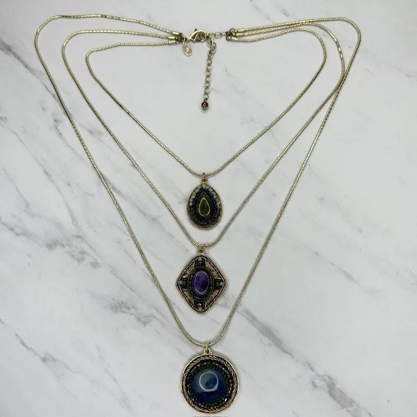 Chico's Layered Gold Tone Necklace Stone Cabochon Pendants ✨ - Image 2