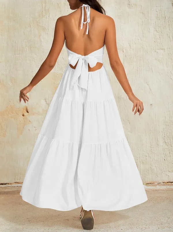 White Halter Maxi Dress Size M - Image 2