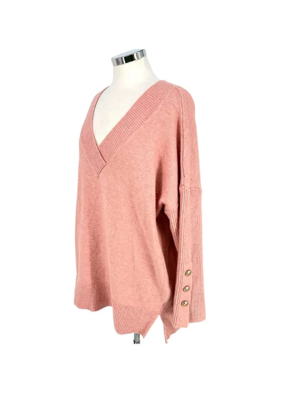 River Island V-Neck Oversized Sweater Gold Button Preppy Soft Girl Pink Large - Image 5