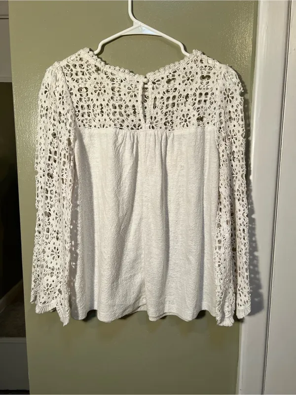 Eri + Ali Women’s Sz Medium Marigold Lace Blouse White 3/4 Sleeve BE15723 Anthro - Image 7