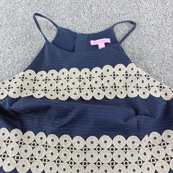 Lilly Pulitzer Navy Gold Eyelet Halter Dress Style‎ 11561 Size 6 Party Formal - Image 2