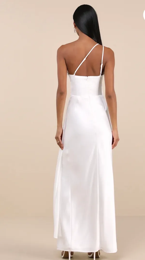 Lulu's Ivory One-Shoulder Gown with High Side Slit - Image 2