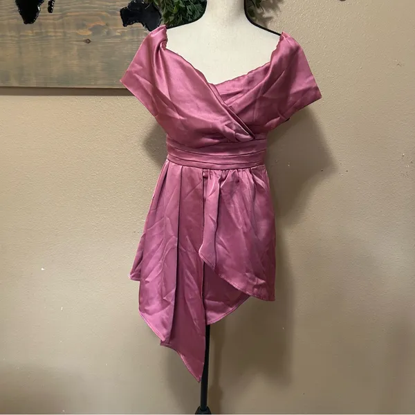Lulus Always Celebrating Mauve Pink Satin Off-the-Shoulder Mini Dress - Image 3