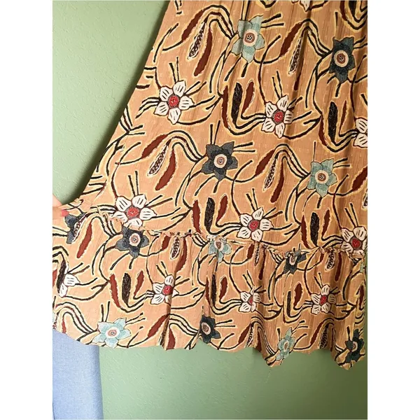 Christian Siriano New York Midi Tiered Smocked Skirt Size XS Boho Festival Tan - Image 7