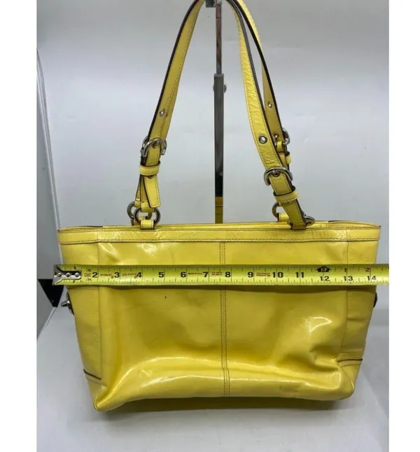 COACH Medium Patent Leather Shoulder Bag Yellow - Image 7