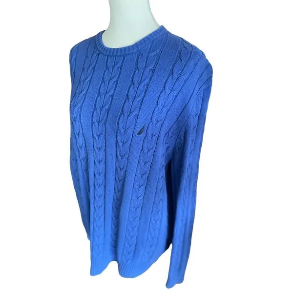 Nautica Cable knit Crewneck Sweater Royal Blue Large - Image 8