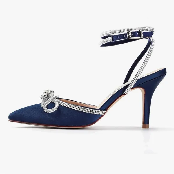 Blue and Silver Stiletto Heels with Rhinestone Embellishments - Image 4