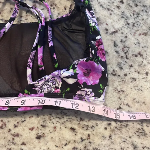 Victoria's Secret Sport Bra Women S Purple Floral Strappy Cage Back Activewear - Image 7