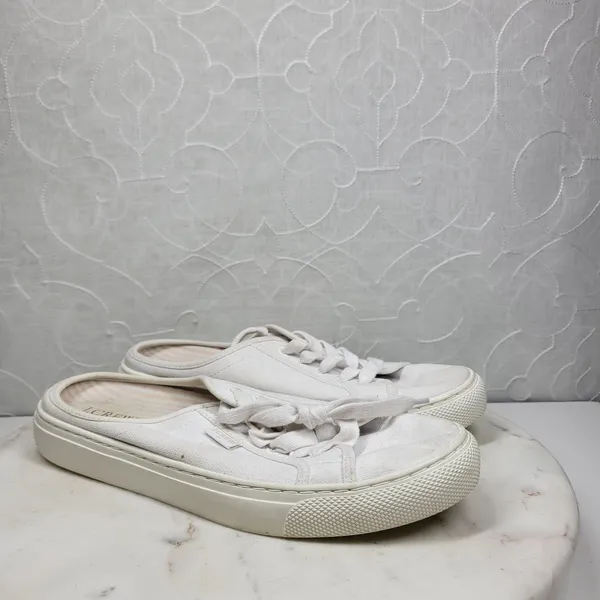 J.Crew Slip-on Sneakers Womens 8 White Canvas Slide On Lace Up Casual Mule - Image 5
