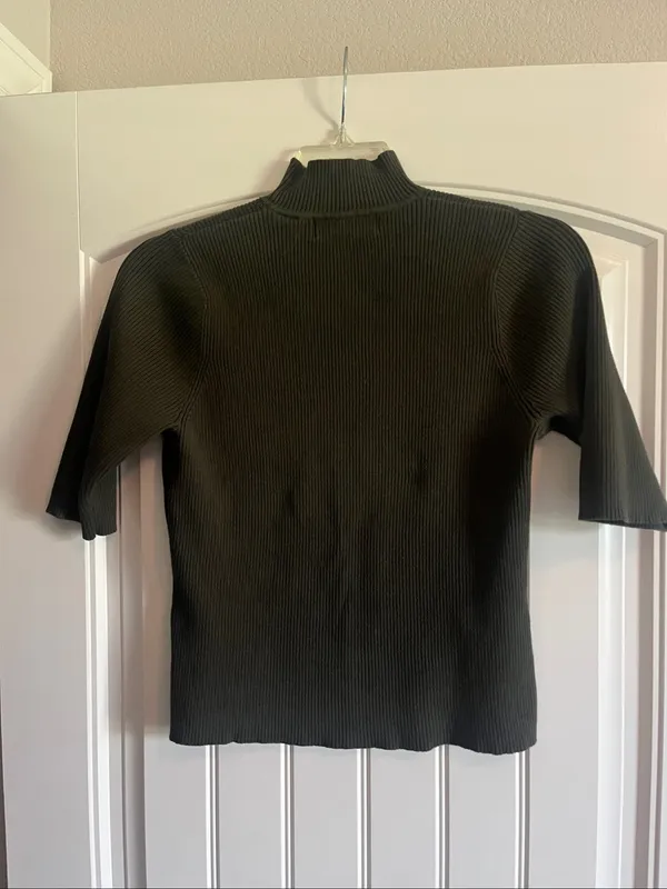 Marisa Christina Ribbed Mock Neck Top - Olive Green - Image 2
