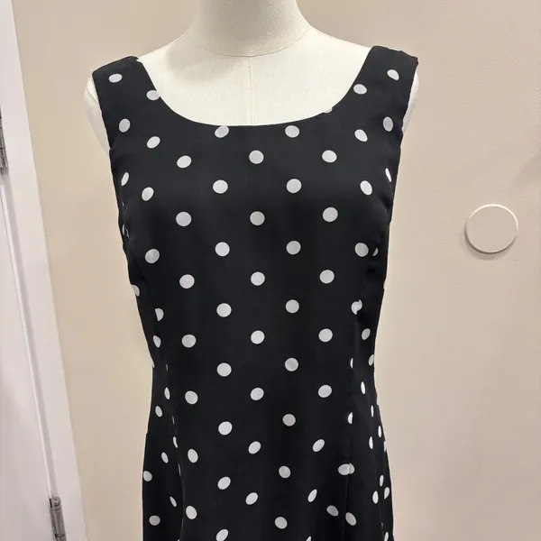 90s Scarlett Black White Polka Dot Fit Flare Dress Criss Cross Back Waist Tie‎ S - Image 5