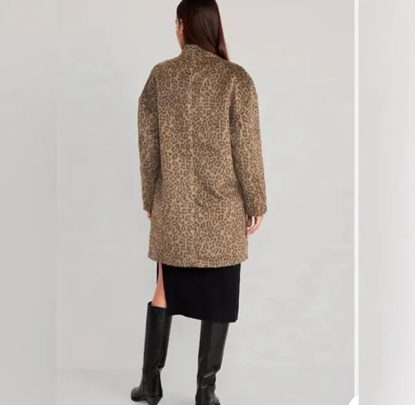 Old Navy Leopard Print Wool Coatigan Coat Jacket Medium - Image 2