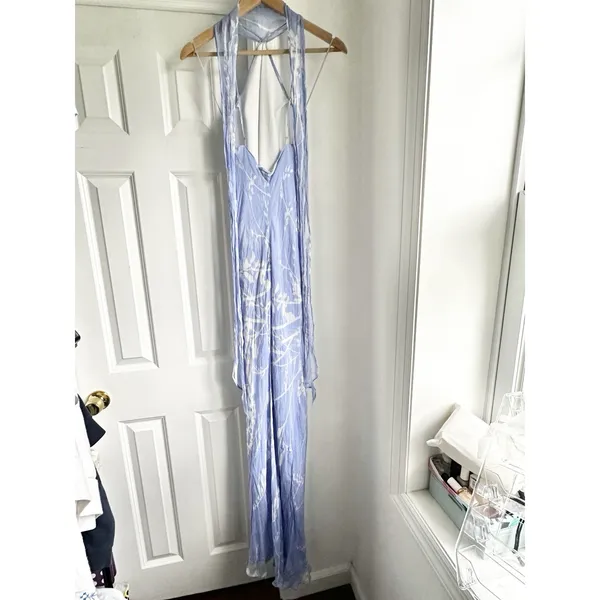 Amanda Uprichard Ashton Lavender Floral Scarf Halter Maxi Dress Medium - Image 6