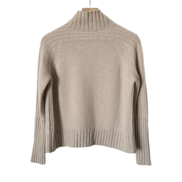 360Cashmere Allison Mock Neck Sweater 100% Cashmere Beige Ribbed Trim Medium - Image 3