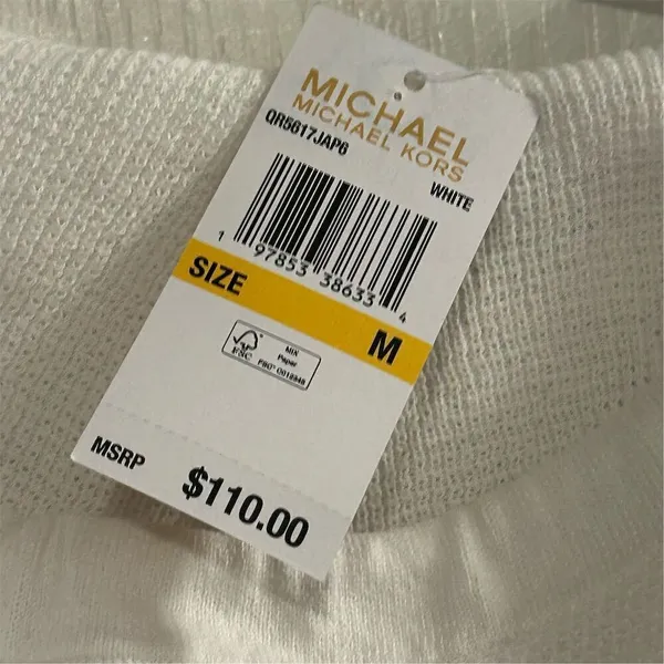 Michael Kors Women's White Ribbed Hoodie Sweater‎ Size M Pullover - Image 12