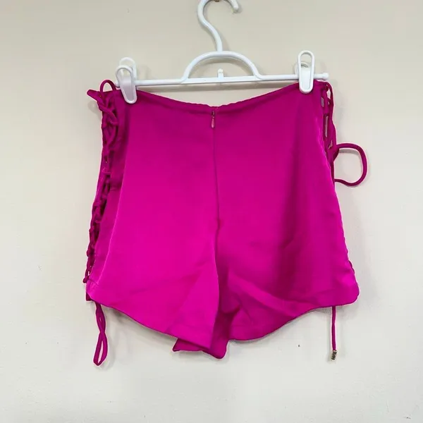 Hello Molly Womens Satin Lattice Side Fun Starts With You Shorts Pink XS - Image 5