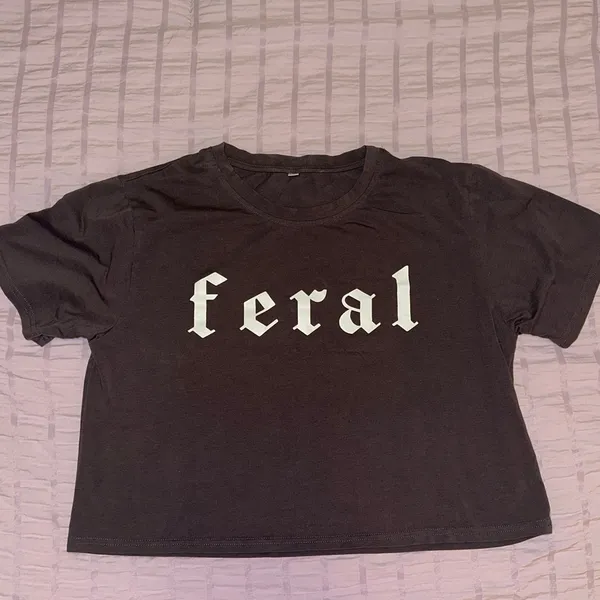 Dark Gray “FERAL” Graphic Crop Top – Size L - Image 2