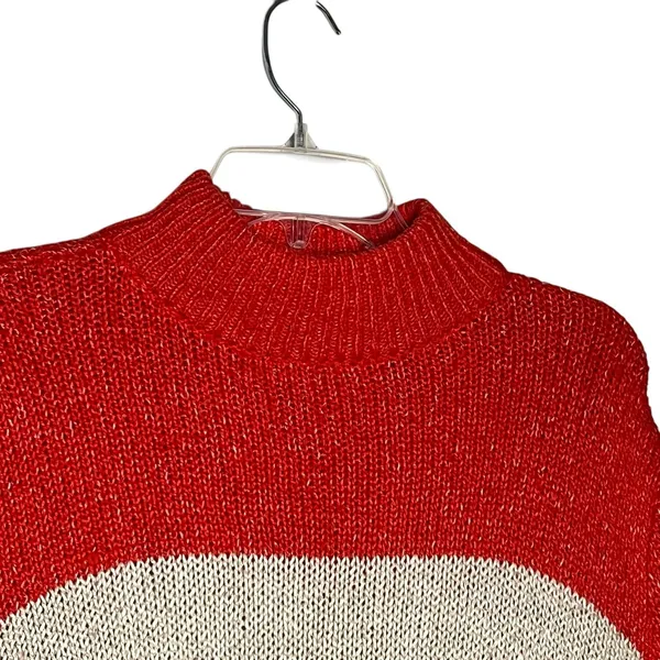 Aerie Sweater Wome's Small Coral White Striped Mock Neck Chunky Knit Pullover - Image 8