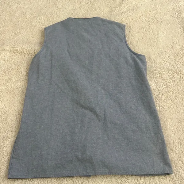 Vintage Linen Button Down Top Womens XL Crochet Collar Cottage Coastal Eyelet - Image 2