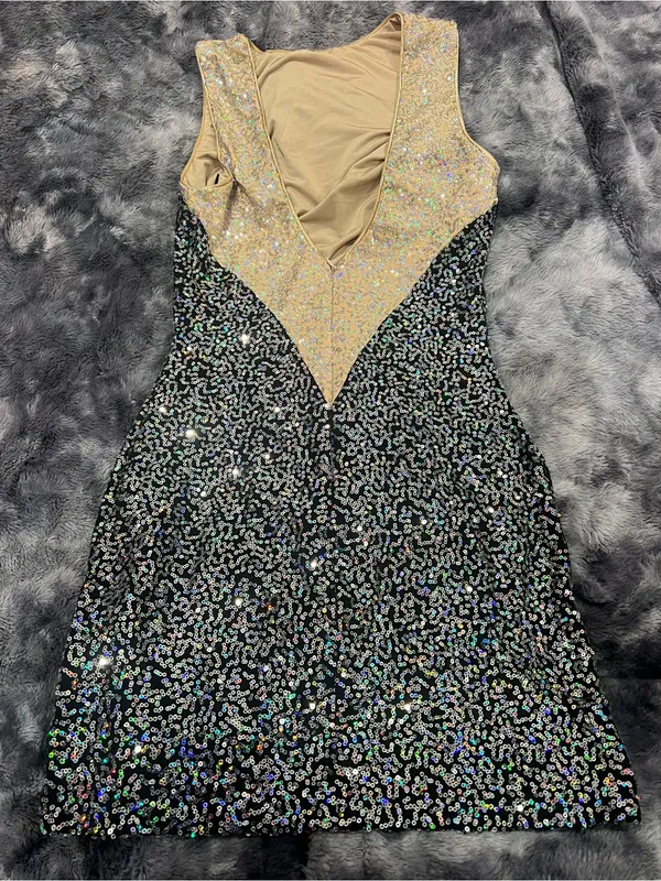 Black Sequin Midi Dress with Gold Mesh Yoke Size M - Image 2