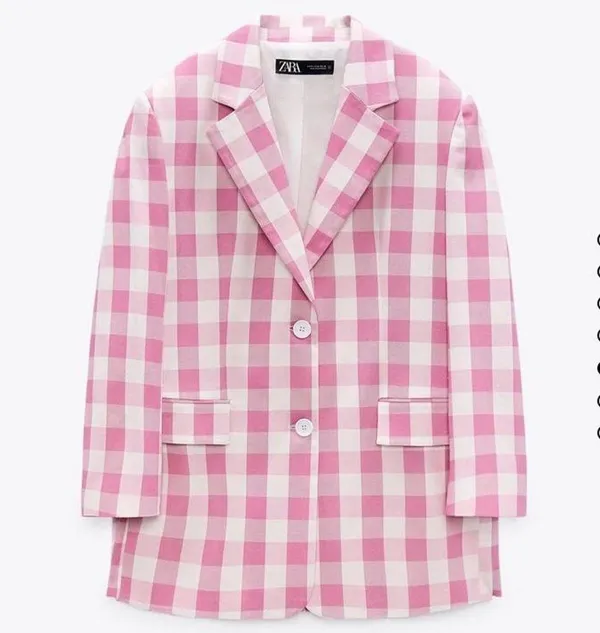 Zara Oversized Gingham Print Blazer Jacket Pink/White Size XS NEW - Image 8