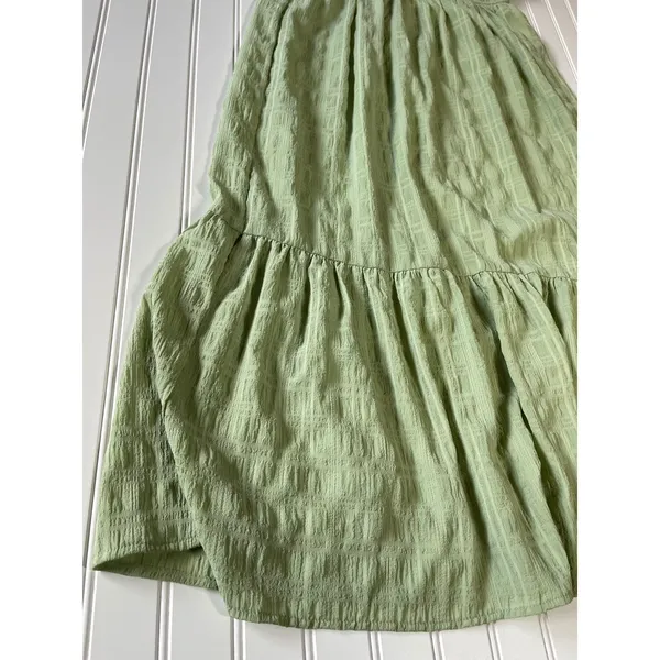Kingston Grey Sage Green Ruffle Smocked Tiered Midi Dress Cottagecore Boho Large - Image 3